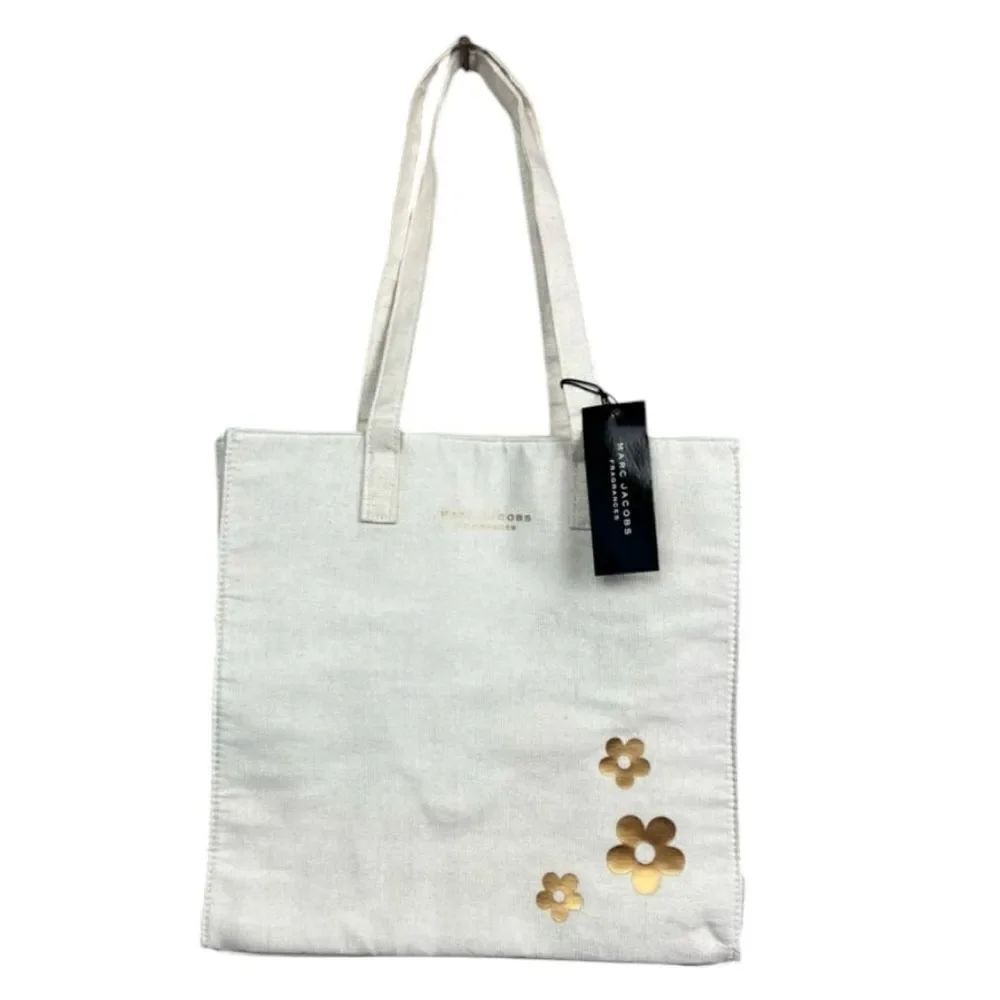 NWT Marc Jacobs Fragrances Limited Edition Cream Tote Bag Gold Daisy